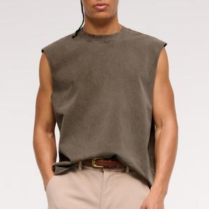 Débardeur sans manches pour homme, col rond, uni, olive, tricoté, coupe décontractée - Product Image 5