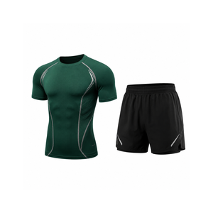 Ensemble de vêtements de sport pour homme, t-shirt de course, short athlétique, ensemble de gym, entraînement physique, léger, respirant, uni, été - Product Image 1