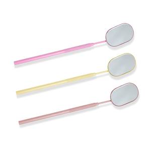 Handheld Makeup <b>Mirror</b> With <b>Long</b> Handle Pink Yellow Rose <b>Gold</b> Frame Oval Shape Portable Compact <b>Mirror</b> For Beauty Application - Product Image 3