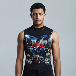 Débardeur personnalisé imprimé avec un motif vintage, tissu jersey 100% coton, sans manches, col rond, t-shirt unisexe, vêtements décontractés, vente en gros OEM - Product Image 3