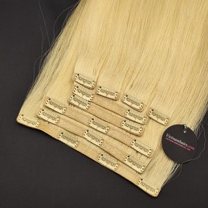 Extensions de cheveux Remy en PU à clipser Vietnamhairs, fabriquées au Vietnam, 100g, vierges, cuticules intactes, pour l'exportation en gros - Product Image 1