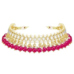 Ensemble de bijoux ethniques plaqués or avec perles roses et boucles d'oreilles en cristal pour femmes, pour mariage ou fête - Product Image 2