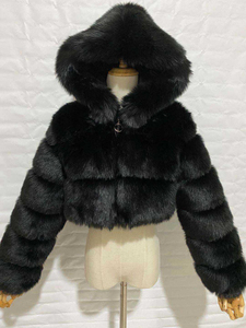 Veste en cuir PU respirante pour femme avec fourrure de renard, col amovible, capuche, manteau d'hiver chaud, couleur unie, manches longues, longueur courte - Product Image 4