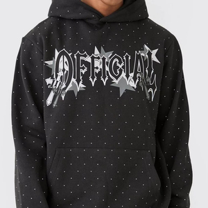 Custom Logo Hoodie Embroidered Rhinestone Hoodies Oversize Full Zip Face Total Zipper Hip Hop Style Winter Rhinestone Hoodies - Product Image 2