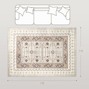 Tappeto Lavabile in Lavatrice 5x7 Antiscivolo Stile Boho con Stampa in Flanella a Pelo Medio per Soggiorno, Camera da Letto, Sala da Pranzo Marrone - Product Image 3