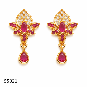 MOLL JEWELLERS Boucles d'oreilles clous plaquées or motif fleur de corail pour femme, certifiées, tendance, bijoux ethniques de mariage 55021 - Product Image 1
