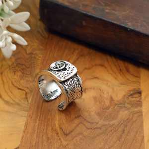 Bague ouverte vintage avec symbole, couleur argent antique, ajustable, style punk, bijoux de mode unisexe - Product Image 3