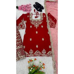 Conjunto de traje elegante de diseñador para mujer-Dupatta y Sharara para ropa de fiesta - Product Image 5