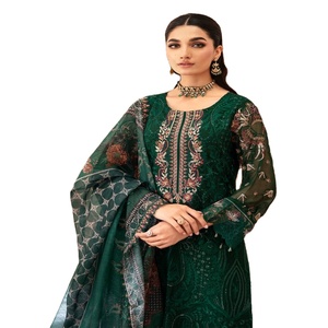 Robe Panjabi pakistanaise brodée en mousseline de soie 3 pièces pour femmes DASTAN-2 costumes de mariée Ramsha Vol Party Wear conçu pakistanais - Product Image 1