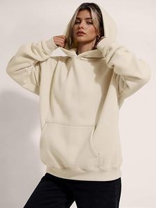 <b>Women</b> Oversized Hooded Sweatshirt Solid Color Fleece <b>Pullover</b> With Pockets Regular Length Autumn Casual Wear - Product Image 5