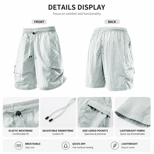 Shorts cargo gris clair pour hommes, séchage rapide, taille à cordon, décontractés, longueur Bermuda, taille mi-haute, en polyester tissé - Product Image 5