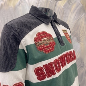 Snowgrace Striped Rugby Shirt Short Sleeve Turn-down Collar Relaxed Fit Boys Spring Summer Breathable Embroidered Logo - Product Image 5