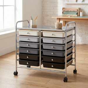 <b>Storage</b> <b>Drawer</b> Cart with 12 Plastic <b>Drawers</b> Metal Frame Rolling Organizer for <b>Office</b> Home Use Minimalist Design - Product Image 2