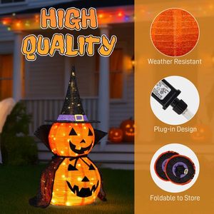 2 confezioni 3FT decorazione di zucca illuminata di Halloween 176 LED Pop-Up Jack-O-Lantern lampada Cape Plug per giardino esterno per feste Patio - Product Image 4