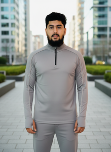 Camiseta Deportiva de Manga Larga para Hombre, Color Gris, Cierre de Media Cremallera, Secado Rápido, Corte Regular, Costuras en Contraste, Estilo Pullover - Product Image 5