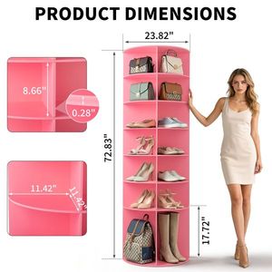 Zapatero giratorio de 7 niveles y 360 grados, color rosa, 60*60*184 cm, de madera y plástico compuesto, zapatero giratorio de 360 grados - Product Image 3