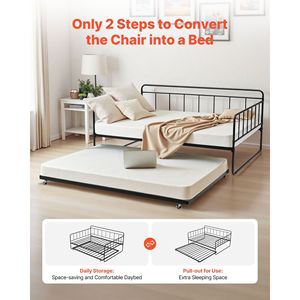 Struttura letto a giorno matrimoniale in metallo con letto estraibile e supporto a doghe in metallo resistente - Product Image 3