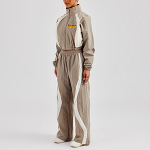 Ensemble survêtement d'hiver personnalisé avec logo, veste zippée en nylon et pantalon de jogging en coton color block, coupe-vent pour l'extérieur - Product Image 1
