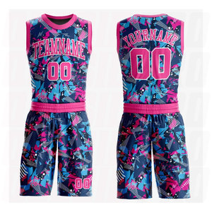 Custom Figure Pink <b>Light</b> Blue Round <b>Neck</b> Sublimation Basketball Uniform Jersey Sleeveless Moisture Wicking Quick Dry Breathable - Product Image 1