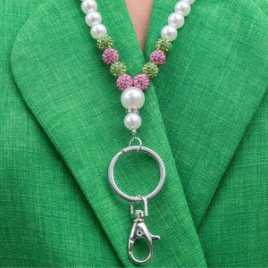 AKA Bling Lanyard Pink Green Rhinestone Sparkle ID Badge <b>Holder</b> Fashion Neck Strap Keychain Accessory for Women Custom Sorority - Product Image 1