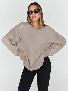 Sweat-shirt surdimensionné à col rond pour femme, manches longues, épaules tombantes, tricoté, couleur unie, pour l'automne, en mélange de coton respirant - Product Image 3