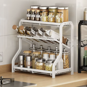 Étagère de rangement de cuisine en métal Hot Mall, support à épices double niveau pour comptoir, étagère à condiments et sauce soja - Product Image 3