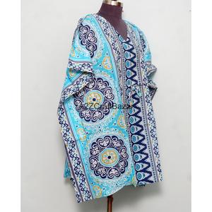 Vestido Kaftán Corto Ajustado con Cuello en V, Estampado Floral Indio, de Algodón Ecológico, para Mamás, Ropa de Playa, Ropa de Dormir, Estilo Casual Vintage de Invierno - Product Image 4