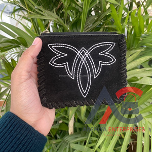 กระเป๋าใส่เหรียญหนังนิ่มสีดำสำหรับใส่เหรียญกระเป๋าหนังแท้แบบมีซิปขนาดเล็กออกแบบได้ตามต้องการ - Product Image 1