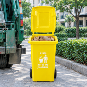 100L Large Wheeled Plastic Utility Waste <b>Bin</b> Flip Lid Heavy Duty Garbage Can Garage Workshop Scrap Collector Container - Product Image 2