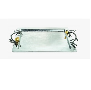 Luxury Design Handmade Decorative Food Serving Brass Metal Tray Hotel Catering Serving Dinner <b>Table</b> Decoration Tray Usage - Product Image 3