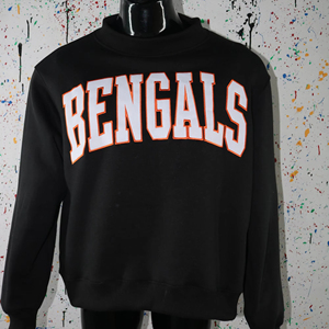 BENGALS BLACK <b>Mock</b> <b>Neck</b> Sweatshirt 100% WHITE Applique Embroidery wide <b>neck</b> Sweatshirt Finer Threads - Product Image 1