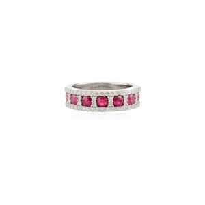 Anillo de Compromiso de Oro Blanco de 14K con Rubíes y Diamantes, Diseño Exclusivo, Gran Venta, Estilo Eternidad Media - Product Image 1