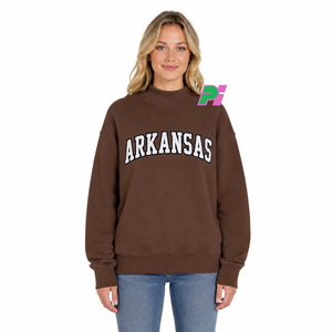 Sweat-shirt à col montant personnalisé avec lettrage appliqué, broderie de haute qualité, couleur marron, style Arkansas - Product Image 3
