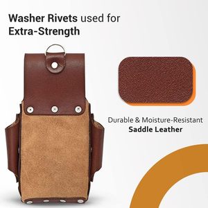 OEM Heavy Duty Leather Water Resistant Electrician <b>Tool</b> Pouch 5 Pockets Messenger Style <b>Belt</b> Clip Electrical Tape Holder Dark - Product Image 5