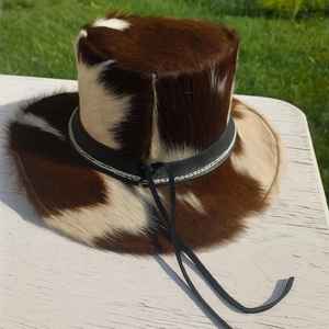 Chapeau Fedora unisexe en cuir de vachette véritable fait main, qualité supérieure, style Steampunk Cowboy, avec poils de bœuf - Product Image 2