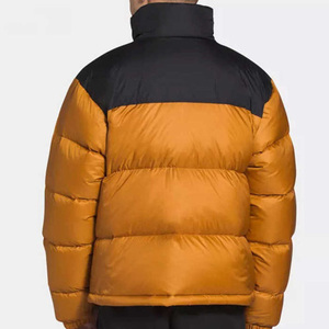Veste matelassée imperméable pour homme, orange et noir, à blocs de couleur, col montant, fermeture éclair frontale, coupe-vent, décontractée, streetwear d'hiver - Product Image 2