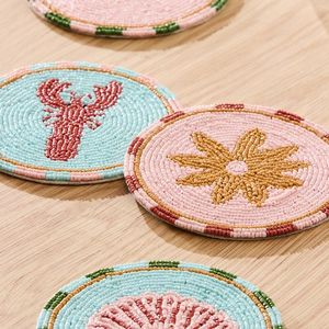 Colorful Flower Beaded Handmade Seed Bead <b>Cup</b> <b>Mat</b> Embroidered Drink Coaster Boho Table Decor Craftera Exports - Product Image 4
