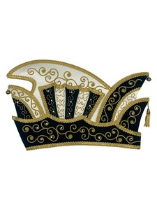 Sombrero de Carnaval Bordado en Blanco y Dorado con Patrón Floral Dorado y Borla, Gorra de Príncipe de Carnaval Hecha a Mano - Product Image 2