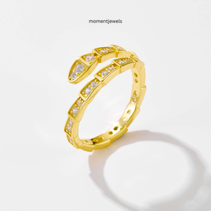 Gold Color Snake <b>Ring</b> Crystal Accent <b>Open</b> Band Statement Jewelry for Women Party Gift - Product Image 1