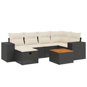 Ensemble de canapés de jardin blanc crème avec coussins, 6 places, en rotin, mobilier d'extérieur, design contemporain - Product Image 2