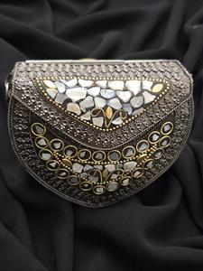 Mosaic Clutch Handbag in Attractive Gold Color Evening Clutch <b>Bag</b> with long metal chain for women wedding ware hand purse - Product Image 6