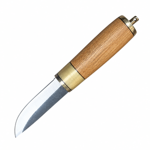 Natural Brown Wooden Handle Curved Utility Knife with Silver Cutting Edge Gold Metal Collar and Loop End for <b>Outdoor</b> Tasks Use - Product Image 5