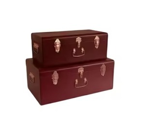 Ensemble de 2 coffres de rangement décoratifs classiques en métal bordeaux, rectangulaires, écologiques, robustes, pour vêtements et souvenirs - Product Image 1