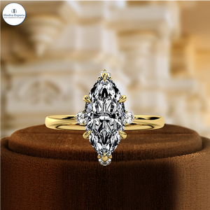 Bague en diamant de laboratoire taille marquise 1 carat, bague classique pavée en or blanc 14 carats, bague de mariage certifiée IGI, bague solitaire de mariée - Product Image 1