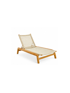 Chaise longue en rotin avec structure en teck et design minimaliste pour la plage, la terrasse, le jardin, les meubles d'extérieur - Product Image 4