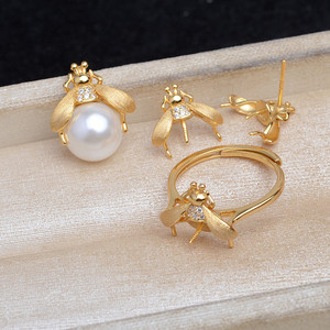 อุปกรณ์ทำเครื่องประดับเงินแท้ S925 รูปทรงผึ้ง สำหรับติดมุก ขนาด 7-8 มม. ชุดแหวนต่างหูแบบเปล่า รุ่น 5816-อุปกรณ์ทำเครื่องประดับ - Product Image 1