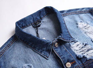 Veste en jean pour homme Oemr, style streetwear, grande taille, en cuir respirant et imperméable, avec col en denim tissé au crochet, effet délavé - Product Image 5