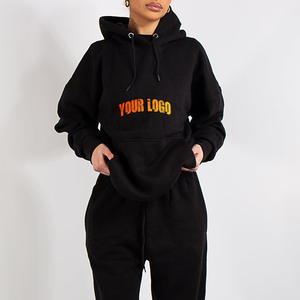 Nouvel article : Ensemble sweat à capuche en molleton noir 2 pièces pour femme, coupe ample, décontracté, toutes saisons, avec imprimé lettres et poches - Product Image 6