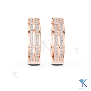 Boucles d'oreilles créoles Huggie à double rangée pavée de diamants CVD HPHT de laboratoire, motif ajouré, en or massif 14K, bijoux fins pour femme, pour mariage - Product Image 5