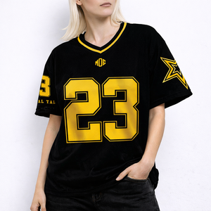 Maillot de football en mesh noir et jaune surdimensionné de qualité supérieure pour femme, vêtement de sport unisexe, chemise personnalisée, fournisseur en gros d'articles de sport - Product Image 1
